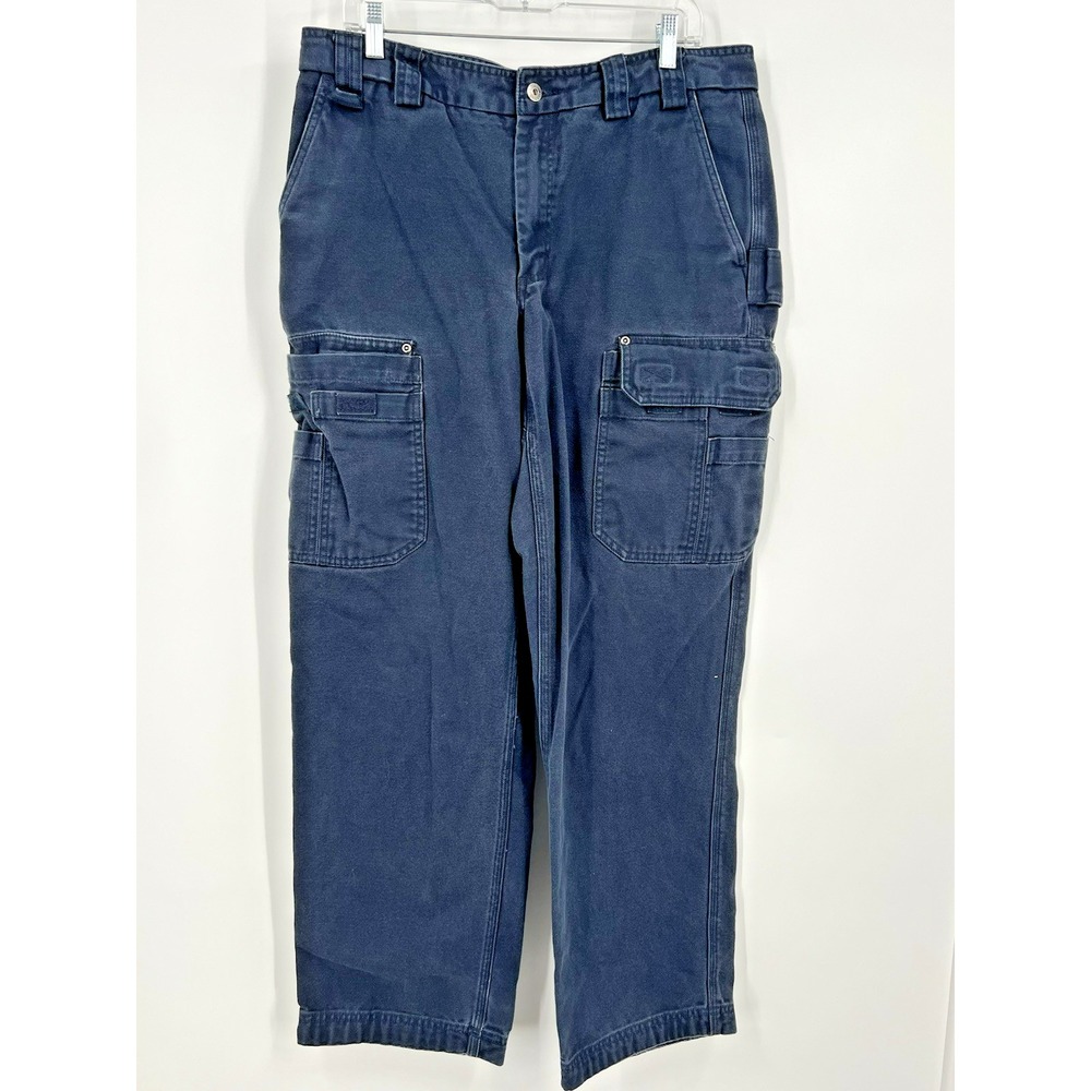 Duluth Trading Co Pants Men 36x32 Navy Canvas Cargo Work Utility Carpenter Thick